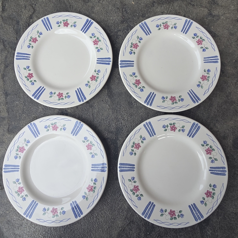 Vintage Pfaltzgraff Blue and Pink Floral Salad Plates- Set Of 4